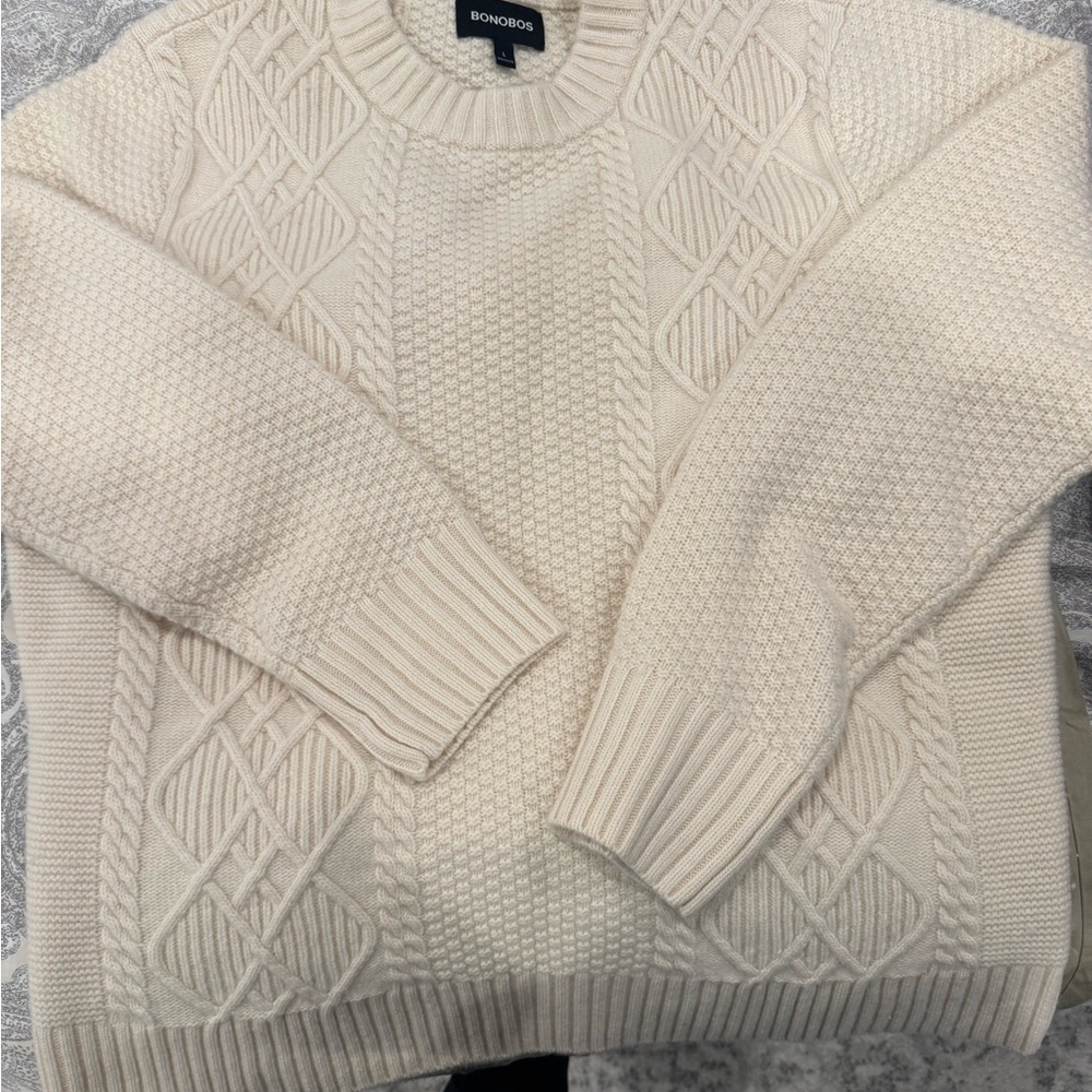 Mens Bonobos Ivory Textured Knit Sweater Sz L